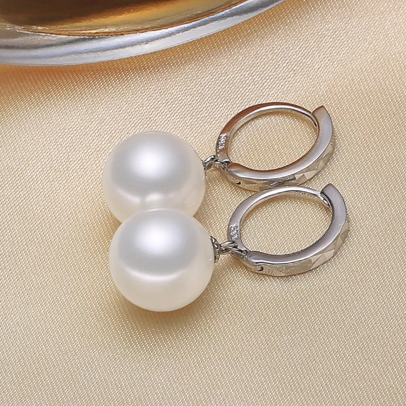 925 Sterling silver 10-12mm shell pearl Drop Earrings
