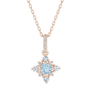 Aquamarine and Created White Sapphire Rose Gold Pendant Necklace