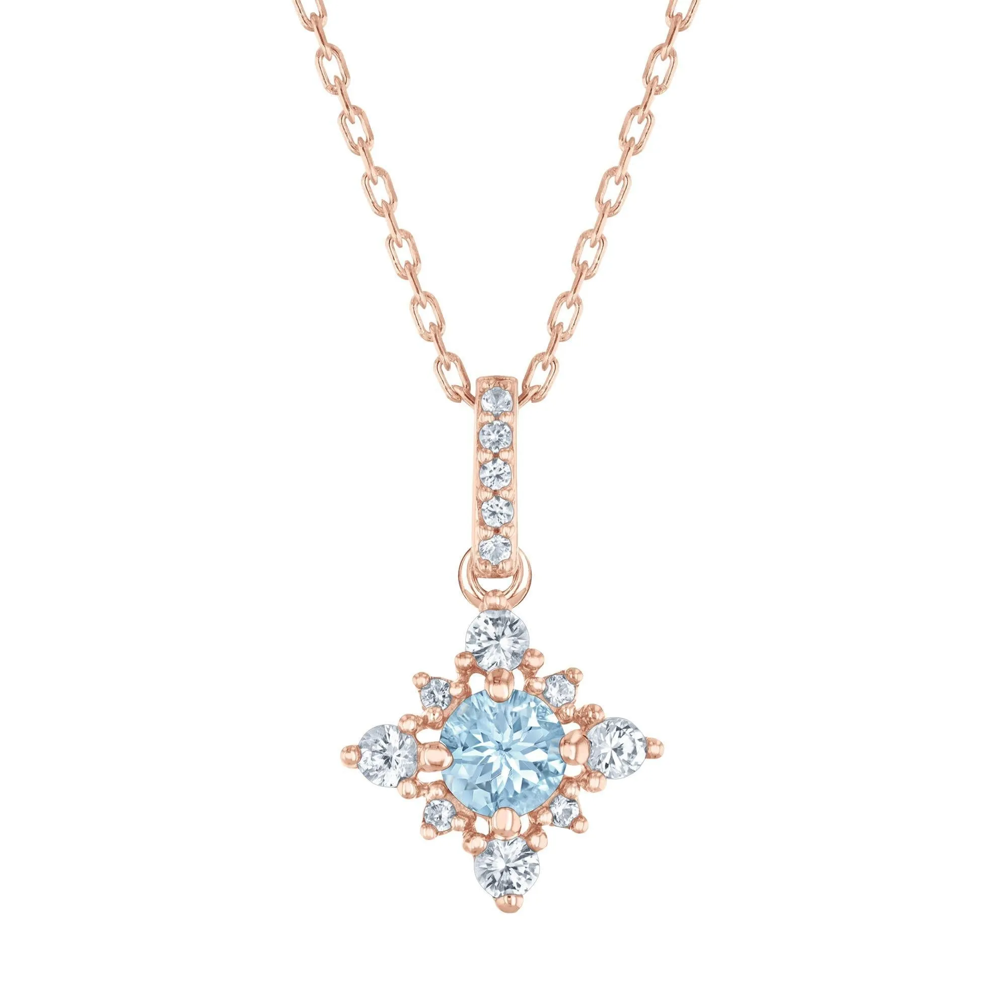 Aquamarine and Created White Sapphire Rose Gold Pendant Necklace