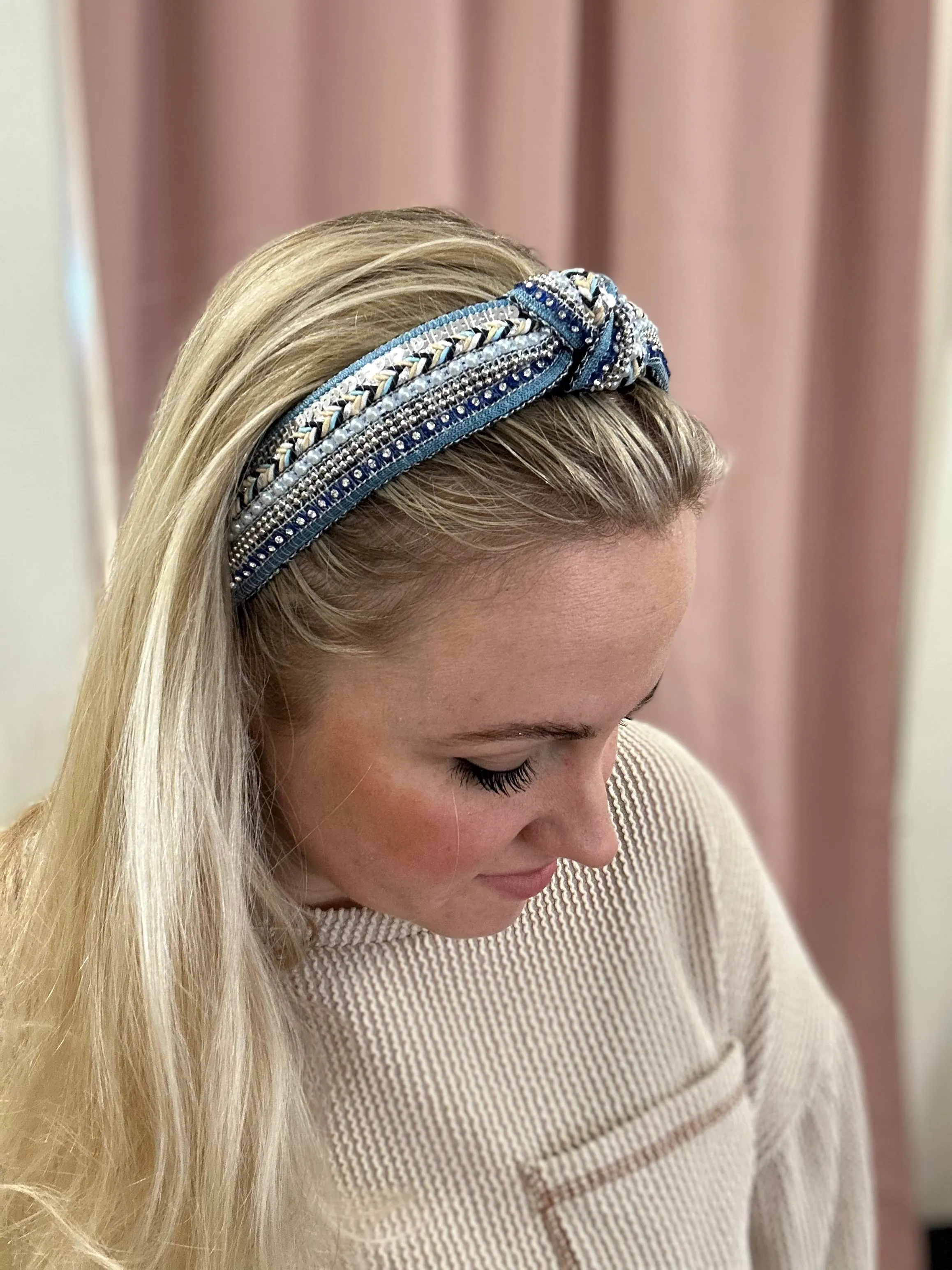 Beaded Navy Knot Headband