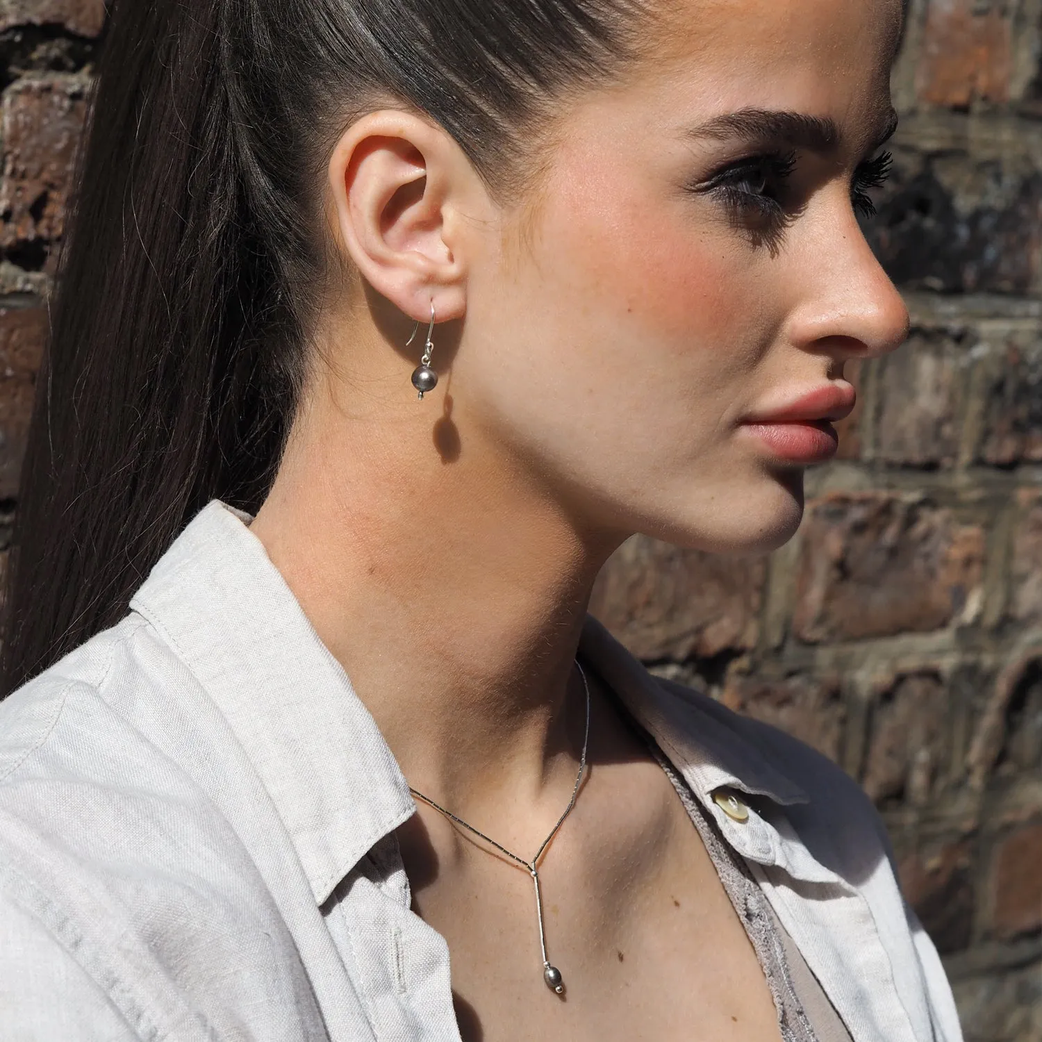 Classic Small Grey Pearl Drop Earrings