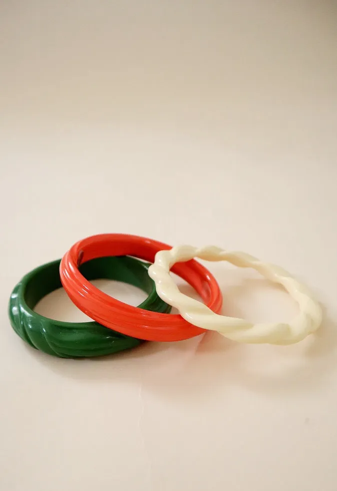 Cream, Green & Coral Bangle Collection