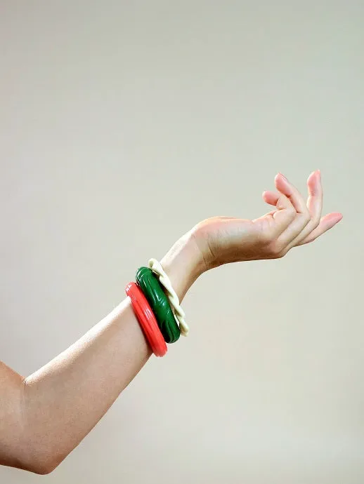 Cream, Green & Coral Bangle Collection