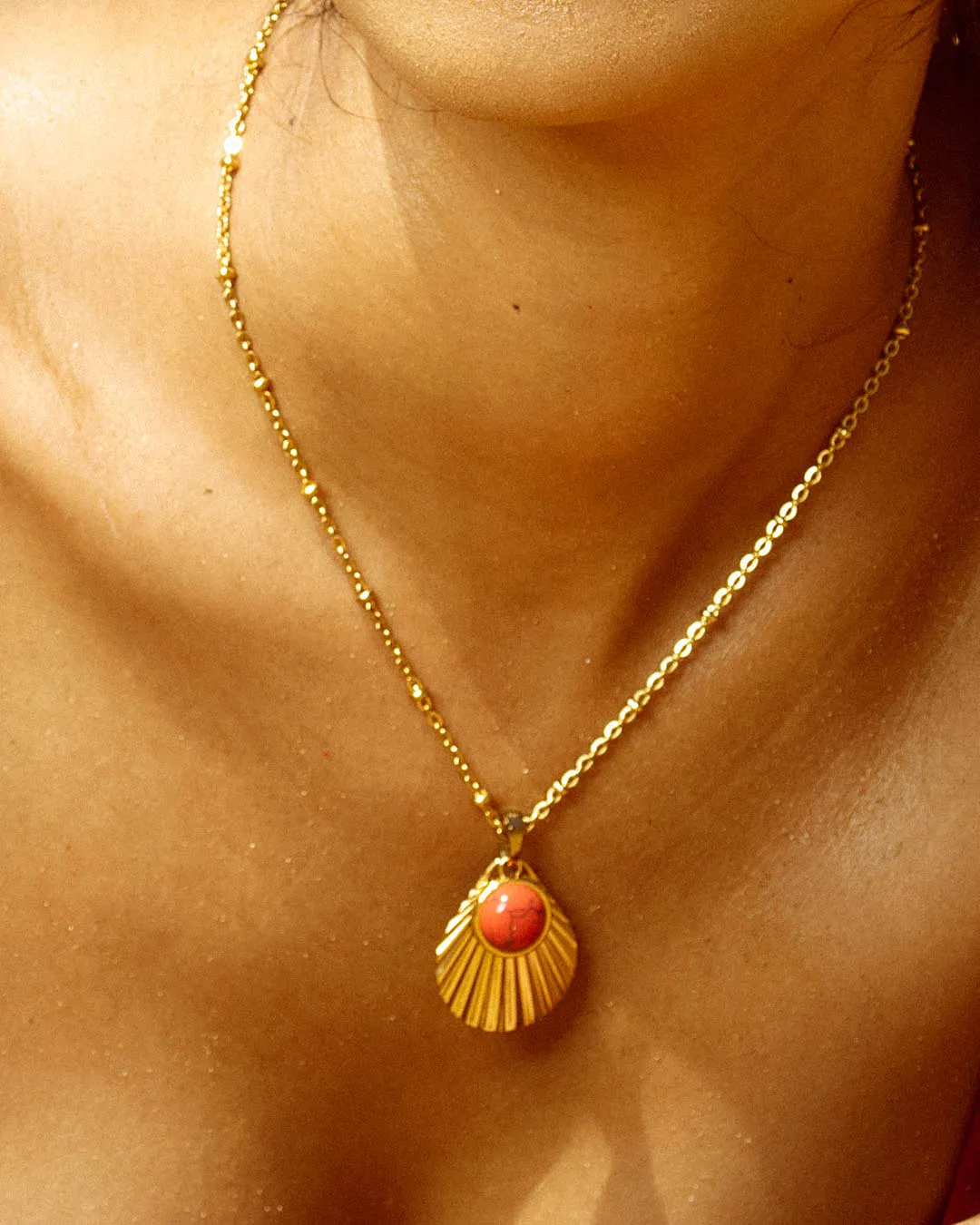 Energy Stone Coral Howlite Dainty Arrow Pendant, Gold