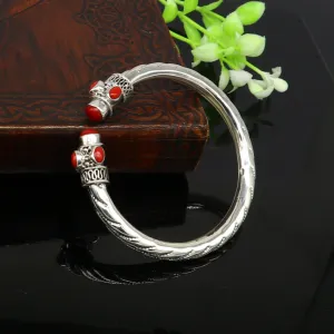 Exclusive red coral stone customized 925 sterling silver men's and women's bangle cuff bracelet, gorgeous gifting jewelry  india nssk313