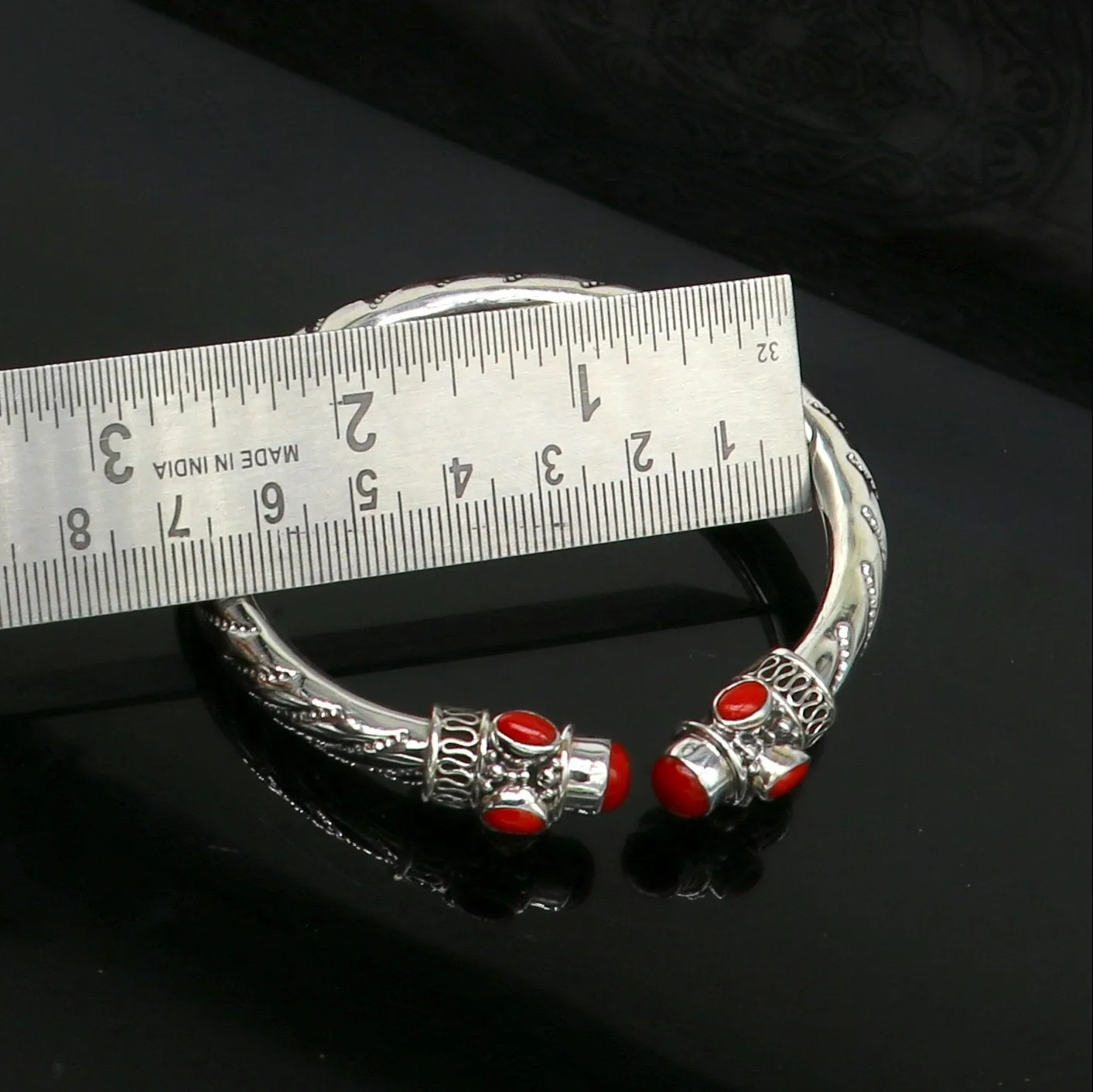 Exclusive red coral stone customized 925 sterling silver men's and women's bangle cuff bracelet, gorgeous gifting jewelry  india nssk313