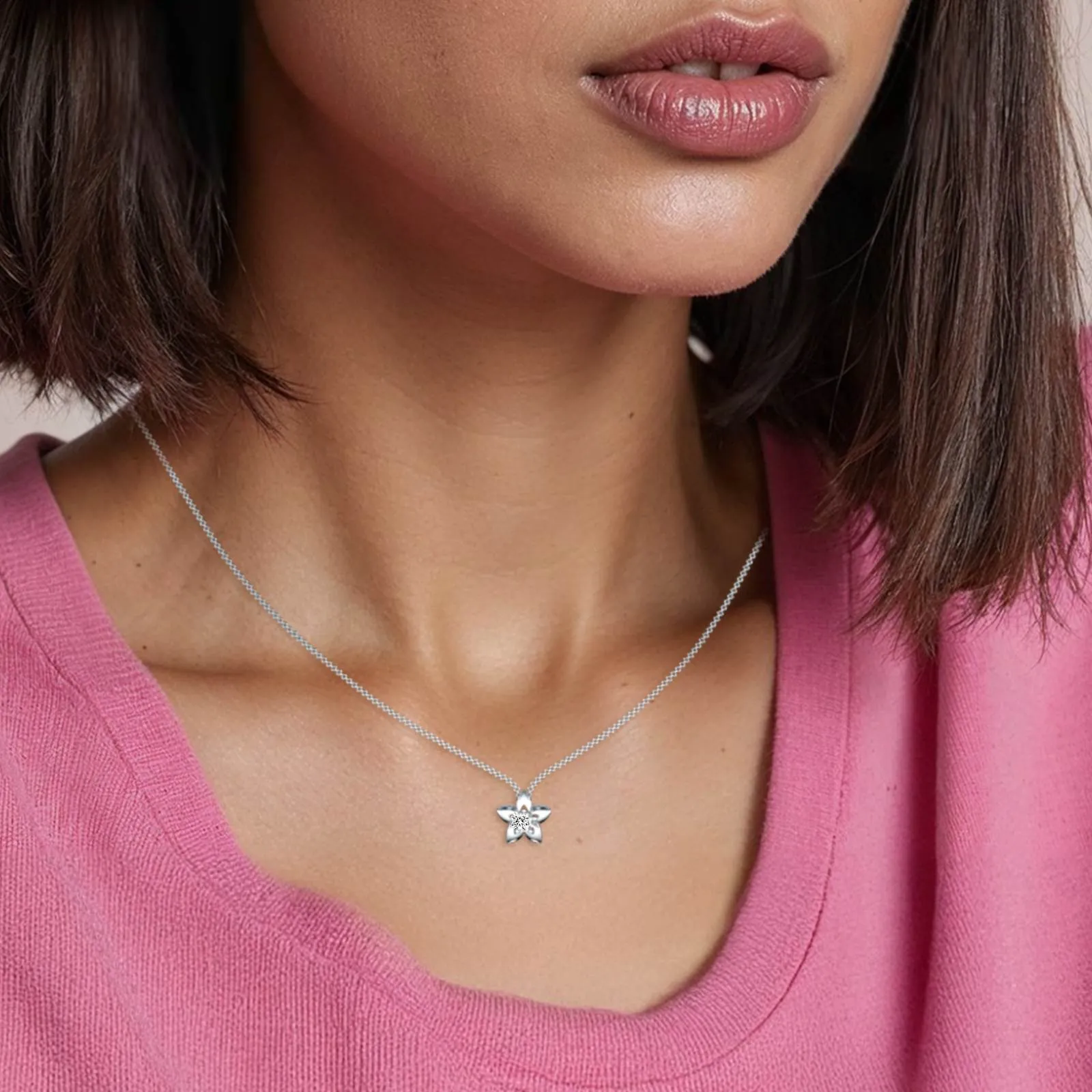 Flower and Solitaire Necklace