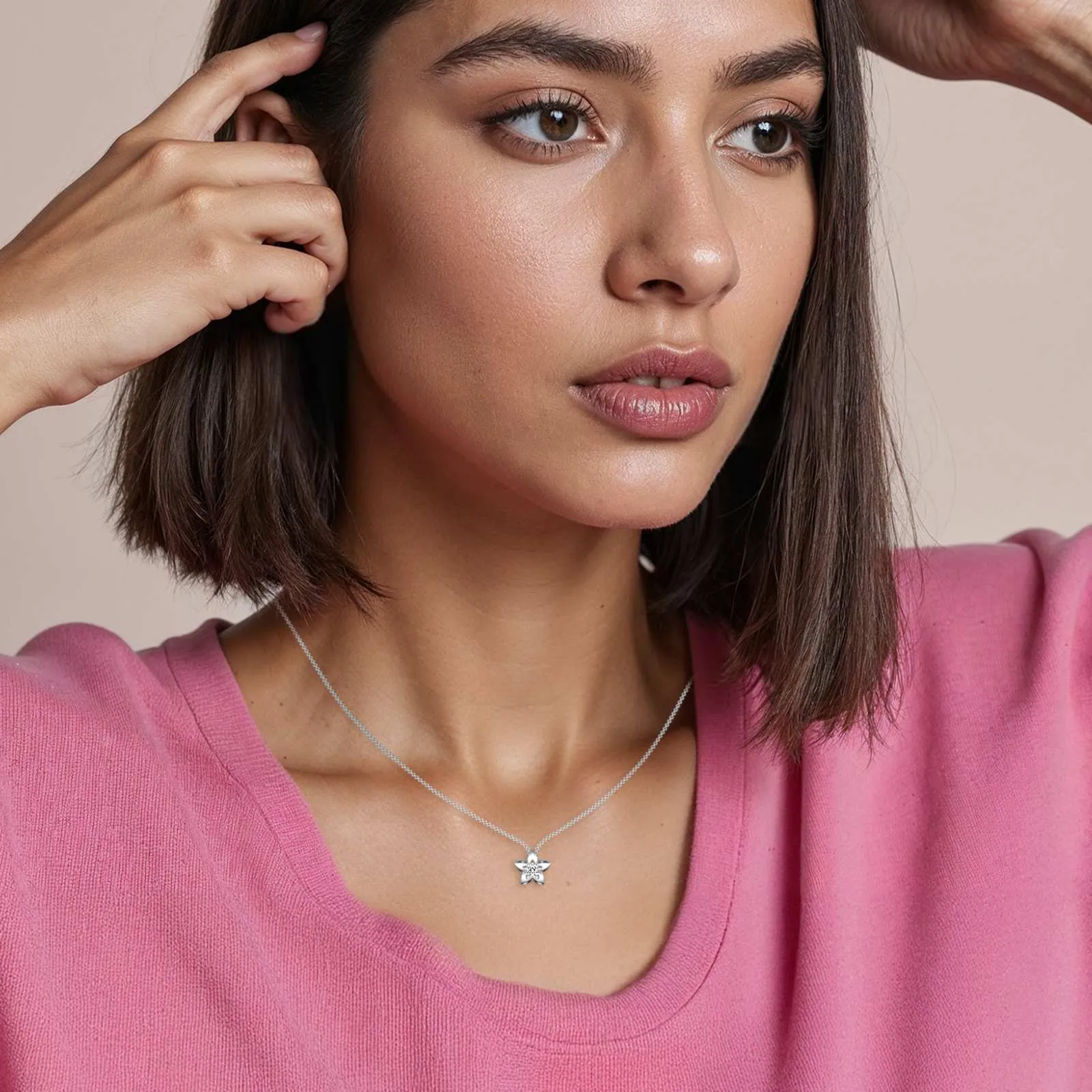 Flower and Solitaire Necklace