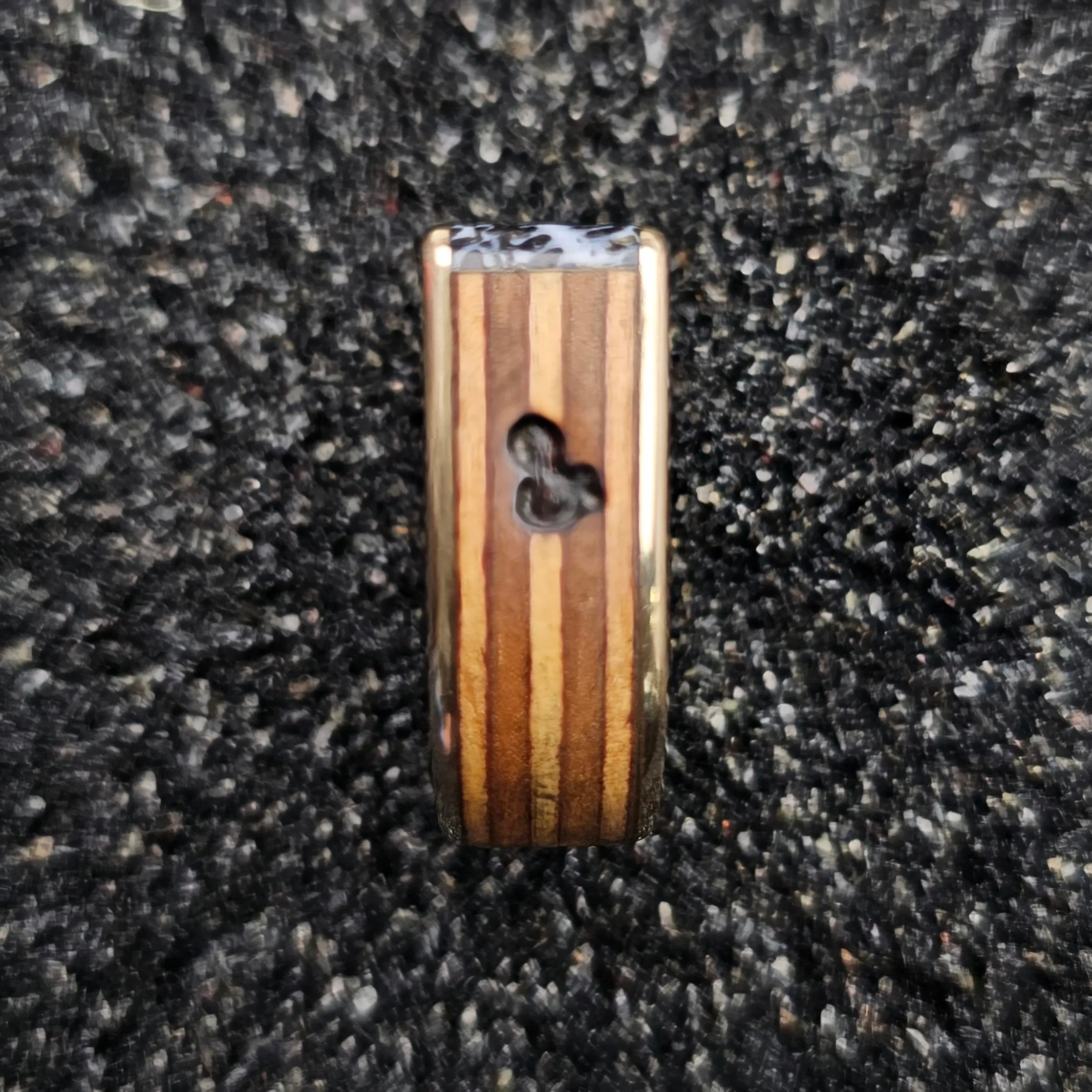 Fossilized Black Brain Coral & Brass Ring - Size 12.5