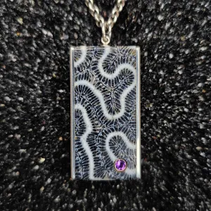 Fossilized Black Brain Coral Necklace with Pink Amethyst