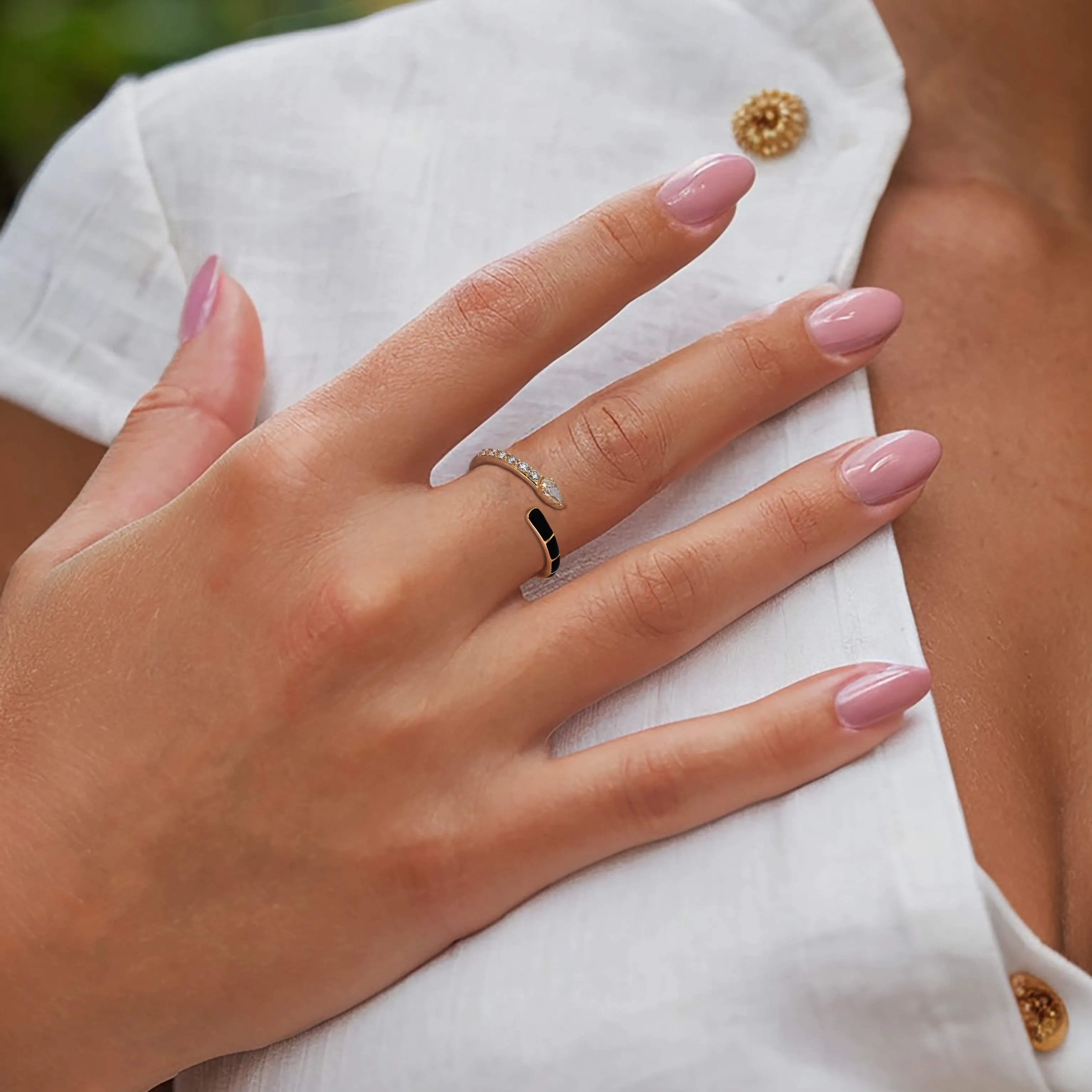 Graceful Diamond Enamel Open Wrap Ring