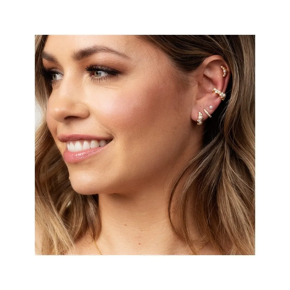 Hannah Martin Pearl Huggie Earrings - Gold - SPG-404
