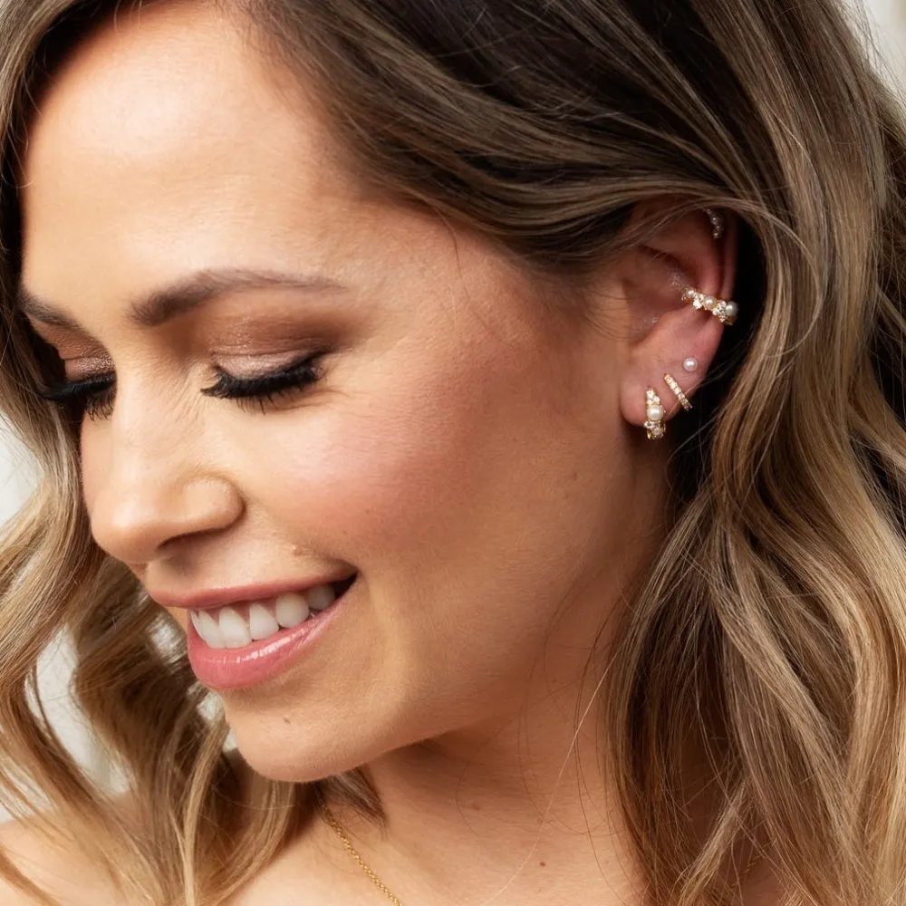Hannah Martin Pearl Huggie Earrings - Gold - SPG-404