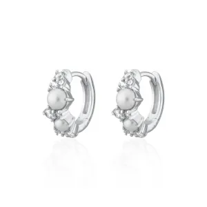 Hannah Martin Pearl Huggie Earrings - Silver - SPS-404