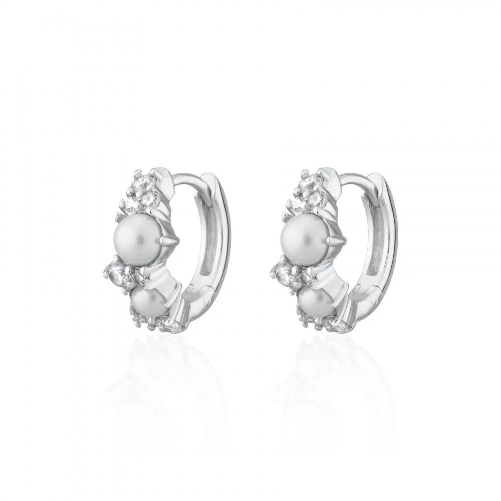 Hannah Martin Pearl Huggie Earrings - Silver - SPS-404