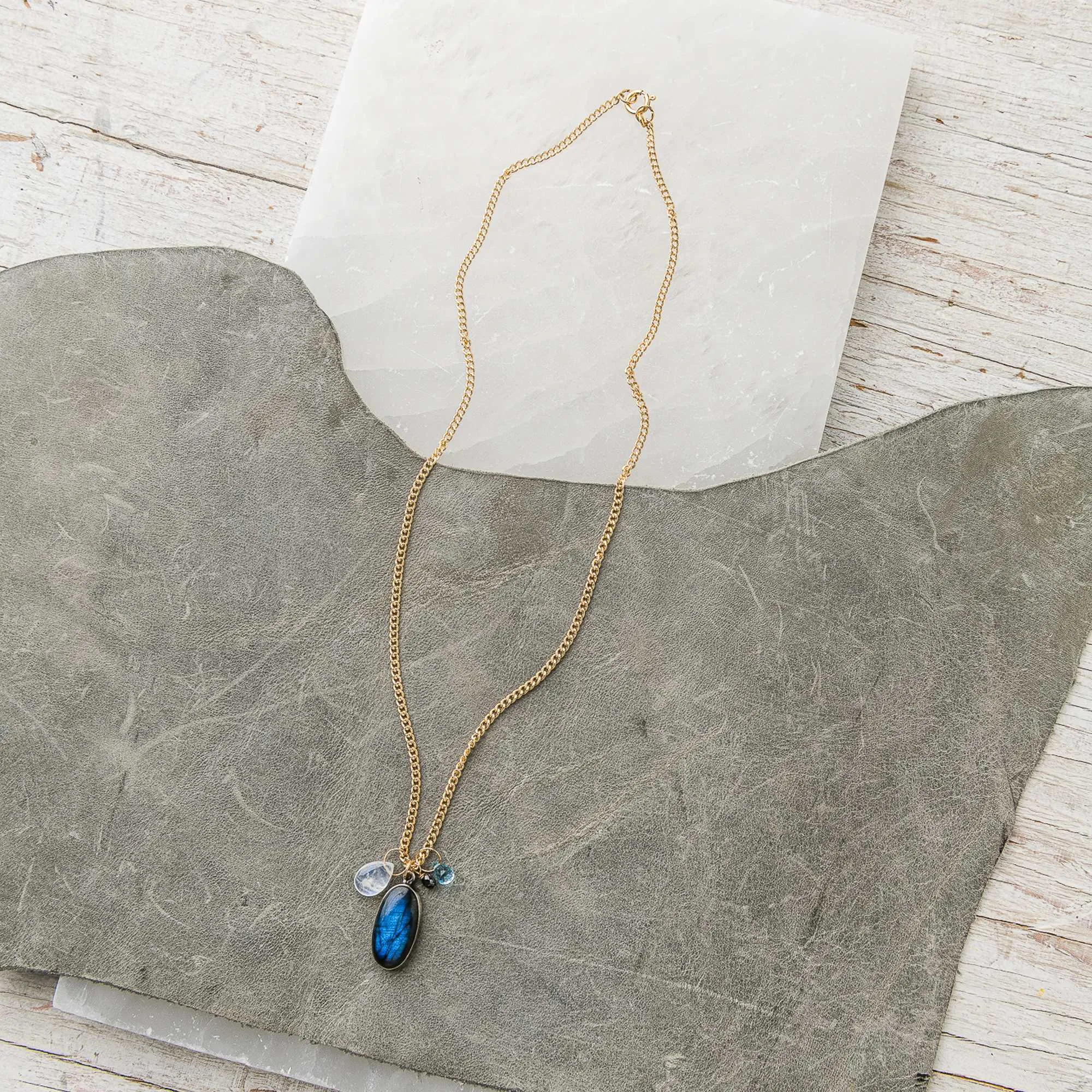 Labradorite Drop Necklace Topaz and Moonstone