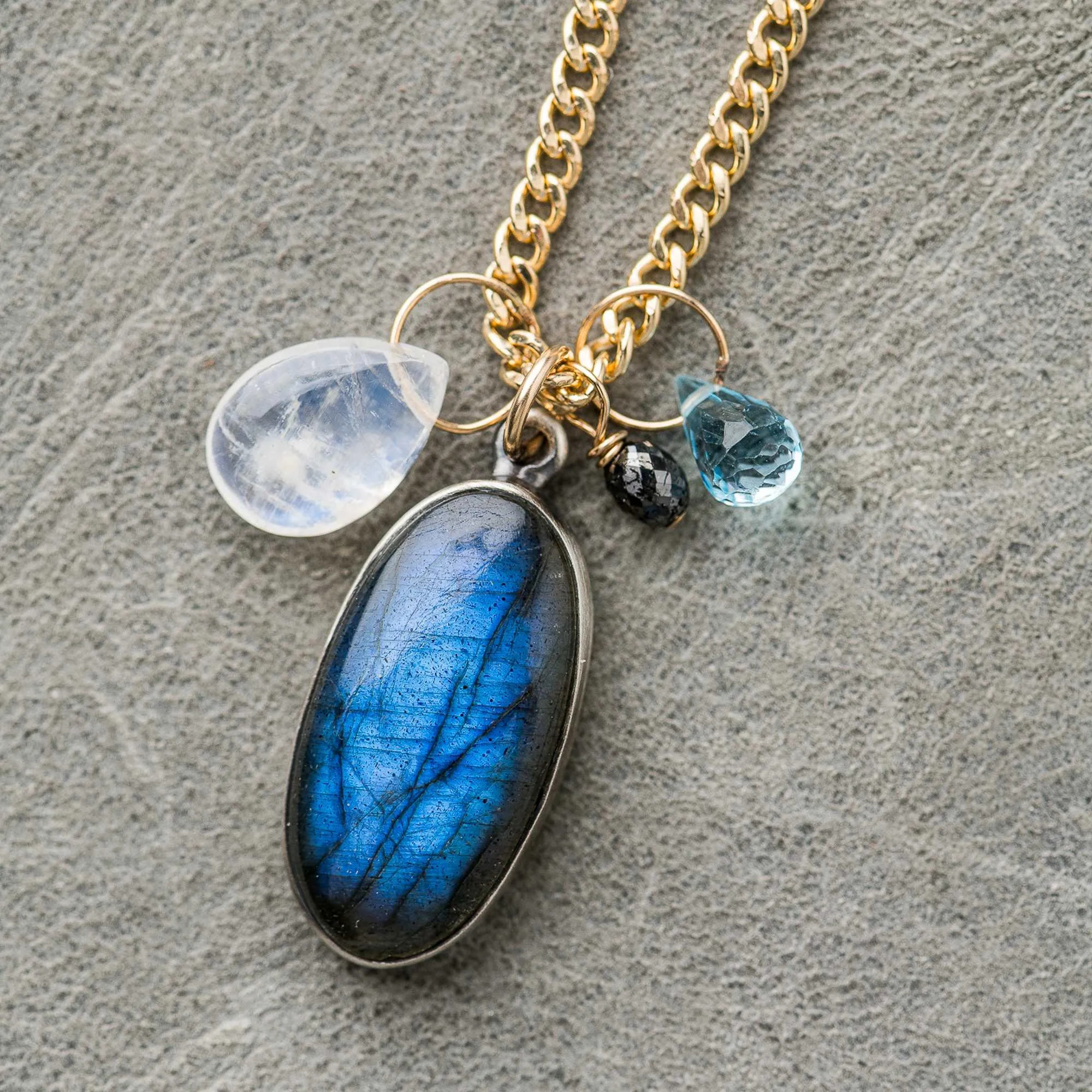 Labradorite Drop Necklace Topaz and Moonstone