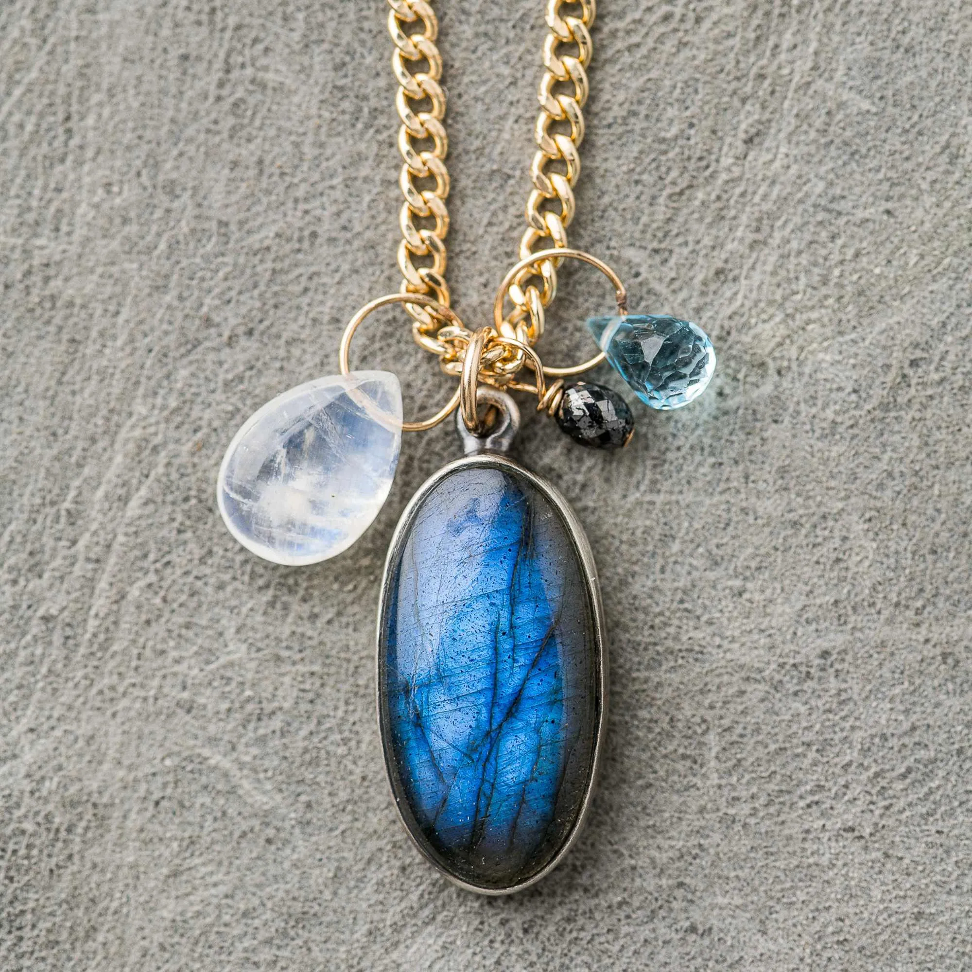 Labradorite Drop Necklace Topaz and Moonstone