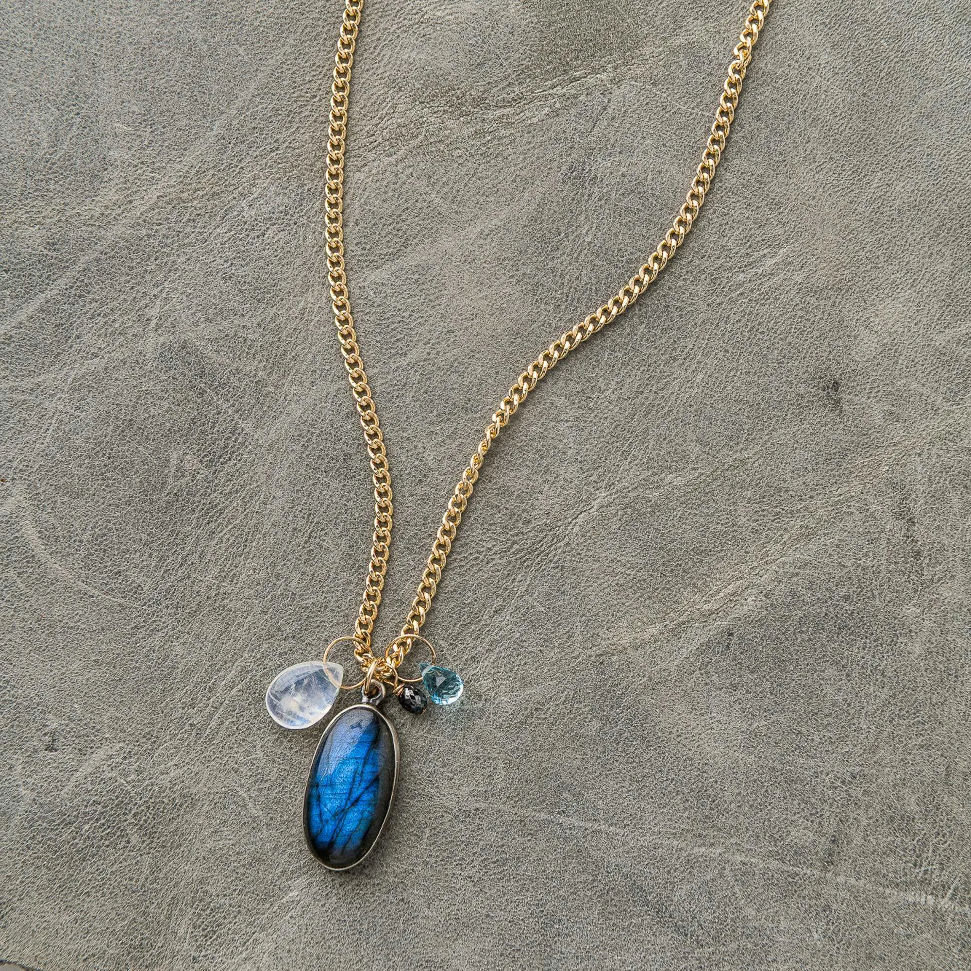 Labradorite Drop Necklace Topaz and Moonstone