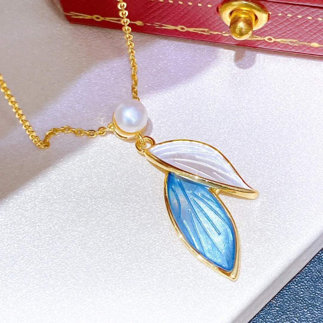 Morandi leaves design real freshwater pearl jewelry set