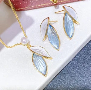 Morandi leaves design real freshwater pearl jewelry set