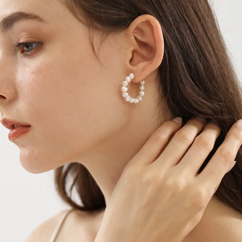 Natural Freshwater Pearl Circle Hoop Earrings