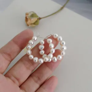 Natural Freshwater Pearl Circle Hoop Earrings
