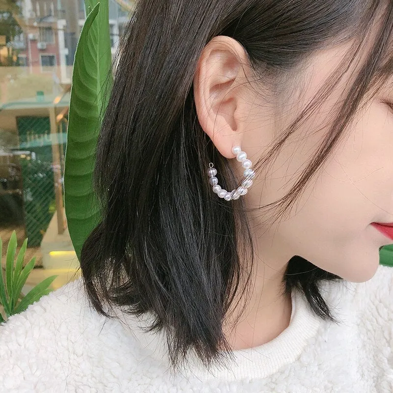 Natural Freshwater Pearl Circle Hoop Earrings