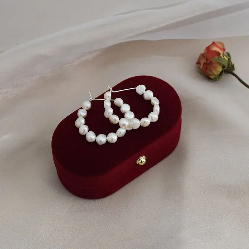 Natural Freshwater Pearl Circle Hoop Earrings
