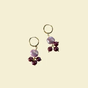 Pink Pearl Dangle Earrings with Huggie Closure