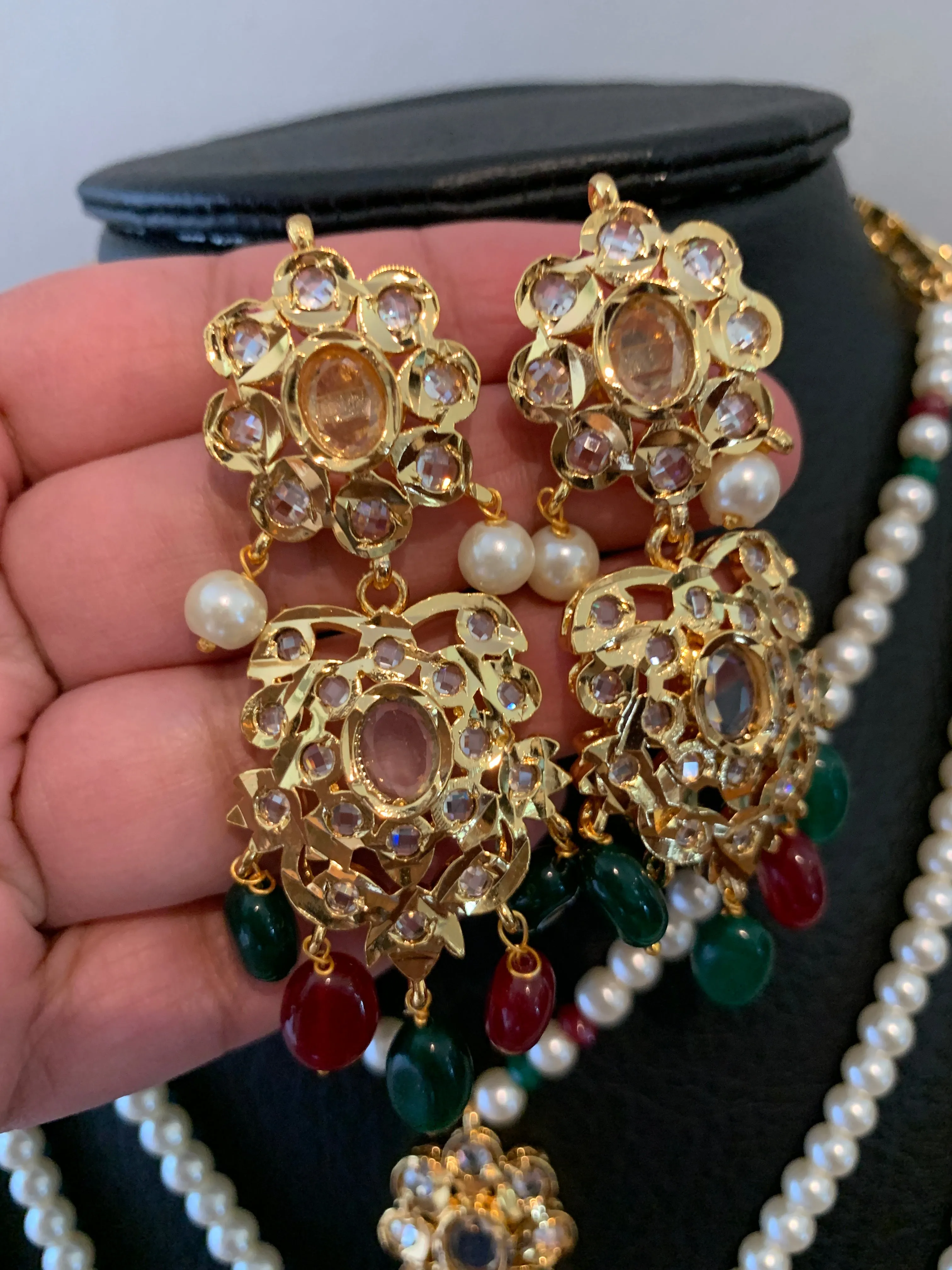 Red Green Stone AD 5 Line Panch Lada Necklace