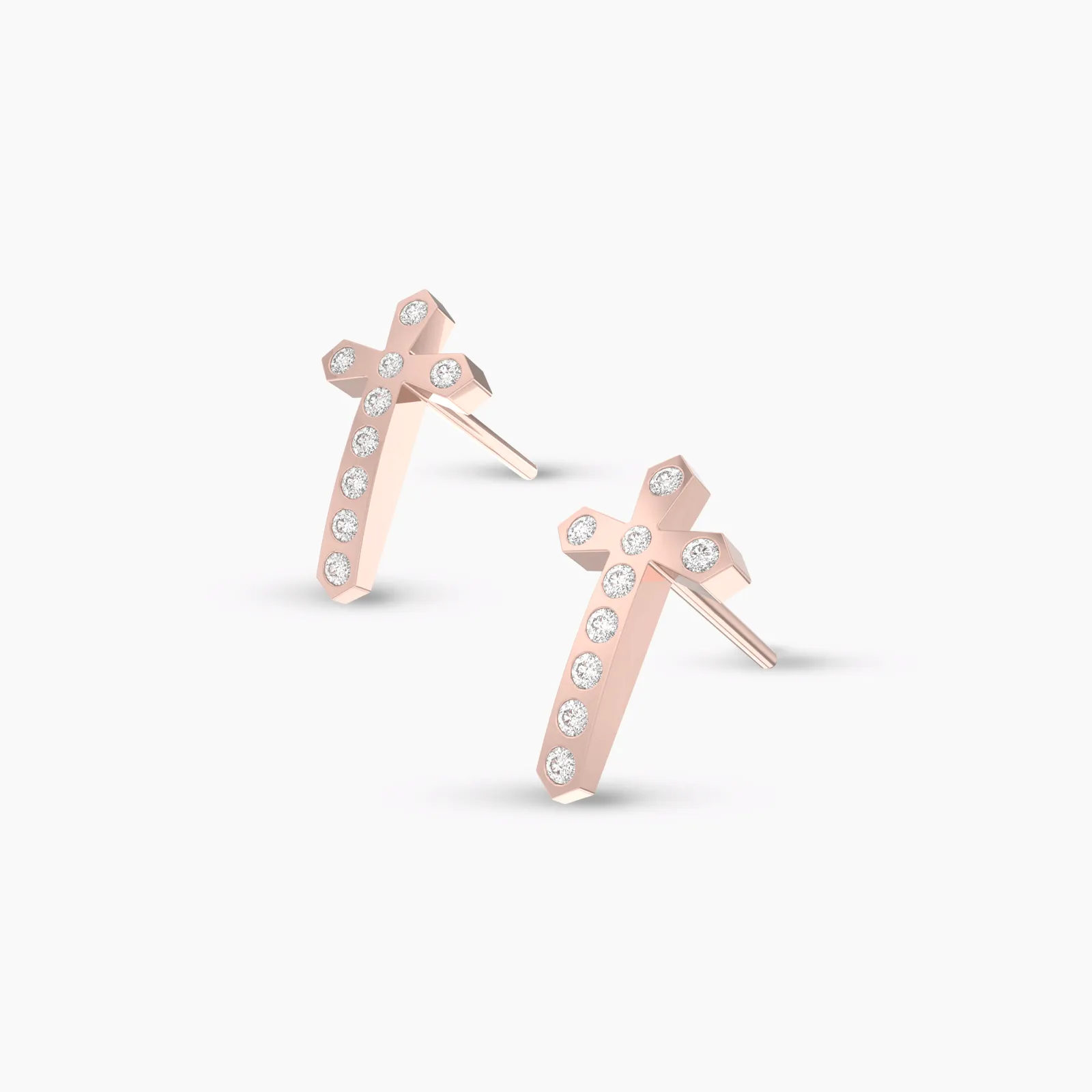 Rose Gold Natural Diamond Prongset Cross Earstud