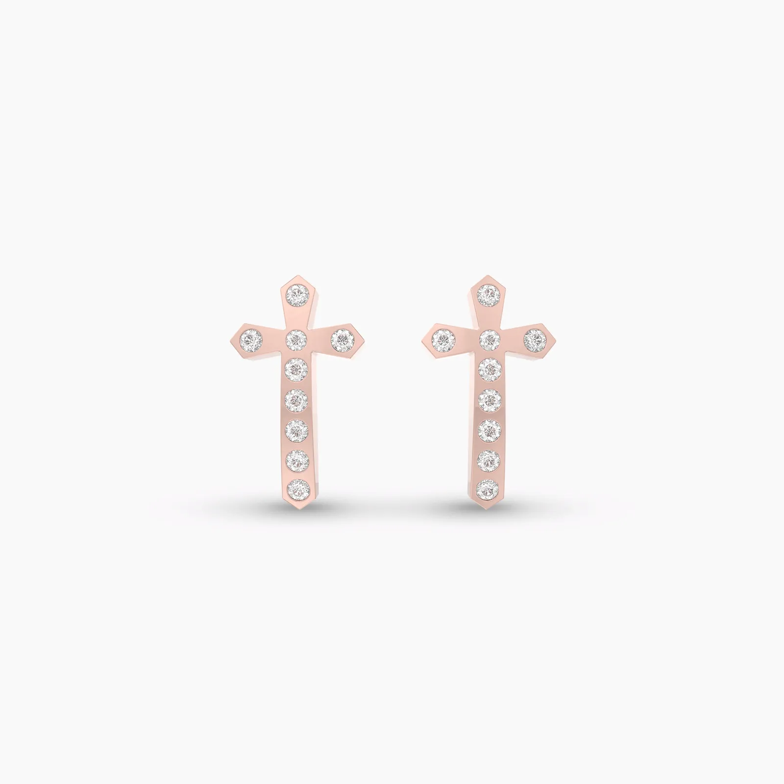 Rose Gold Natural Diamond Prongset Cross Earstud