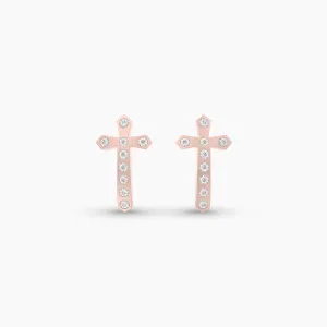 Rose Gold Natural Diamond Prongset Cross Earstud