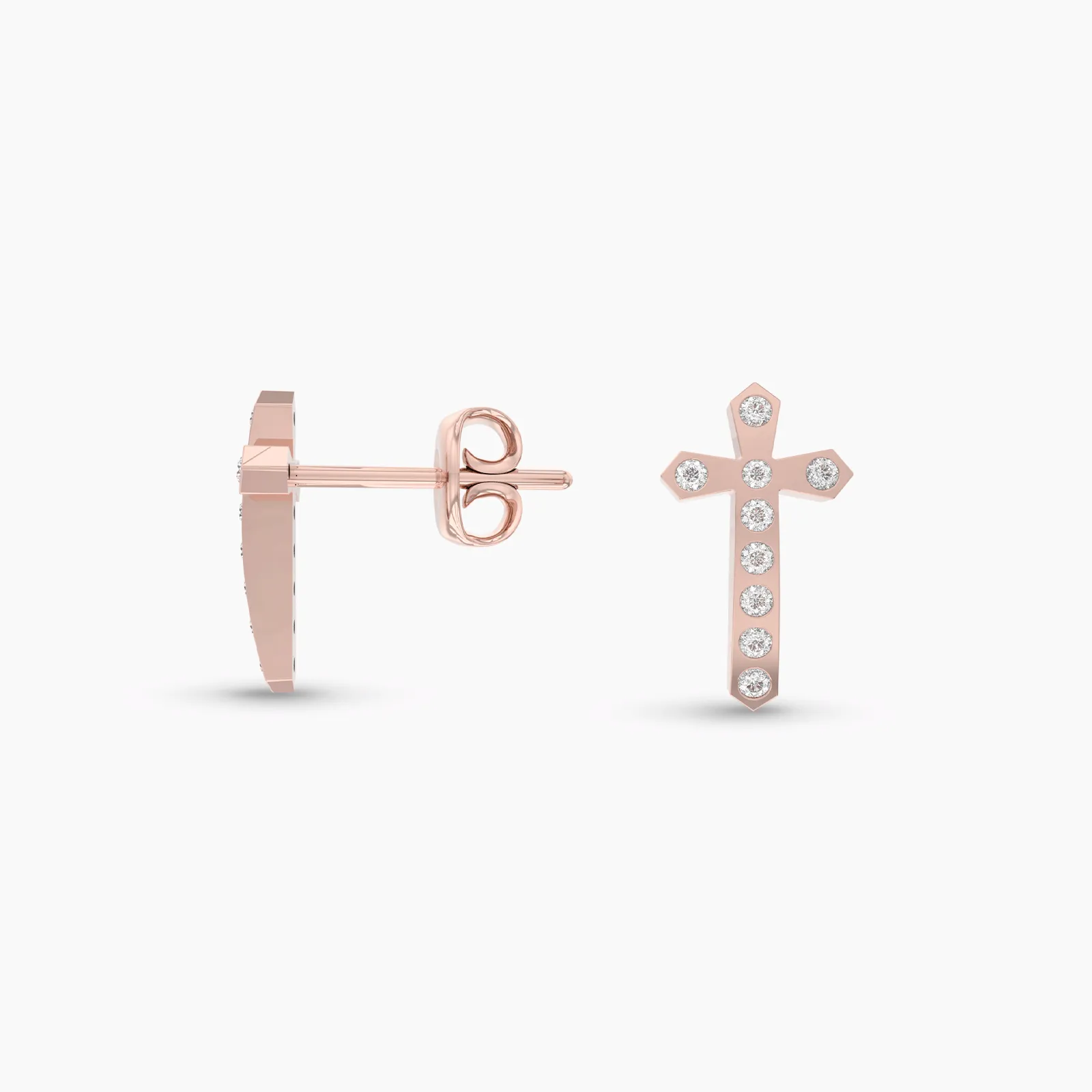Rose Gold Natural Diamond Prongset Cross Earstud