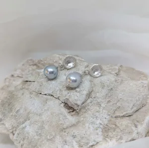 Silver pebble and pearl earrings