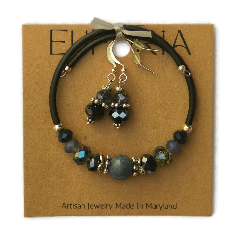 Wrap Bracelet & Earring Set - Blue Coral